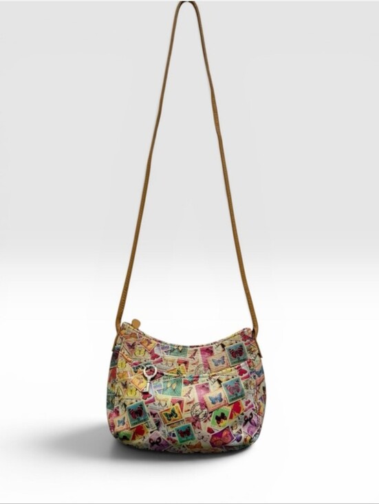 Fossil Handbags - Vintage Fossil Butterfly Stamp Crossbody Bag Handbag Tan Multicolor Leather Y2K